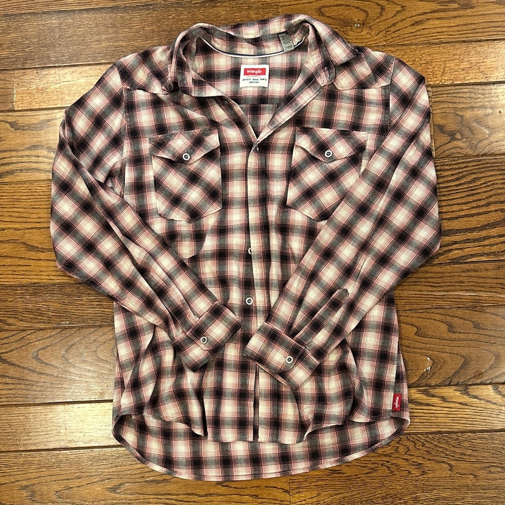 Vintage Wrangler Plaid Button Down Shirt - Pink and Black